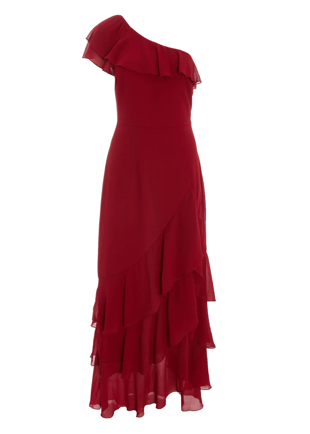 Quiz Red One Shoulder Chiffon Ruffle Maxi Dress - 6 Image 4