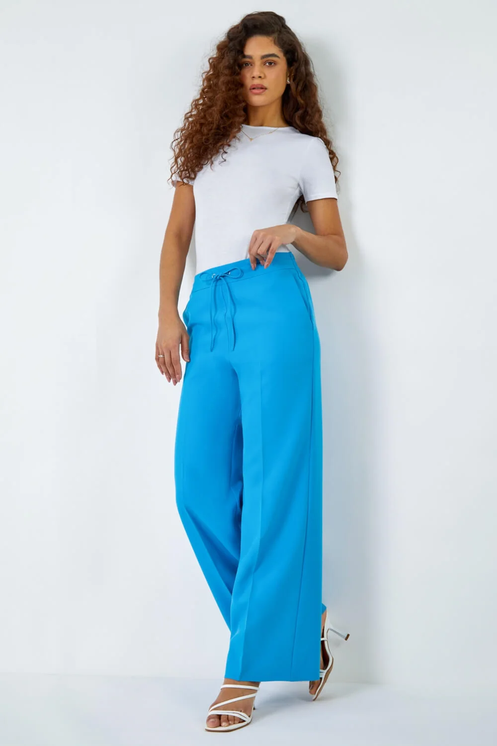 Roman Turquoise Wide Leg Elastic Waist Tie Front Trouser - 20 Image 3