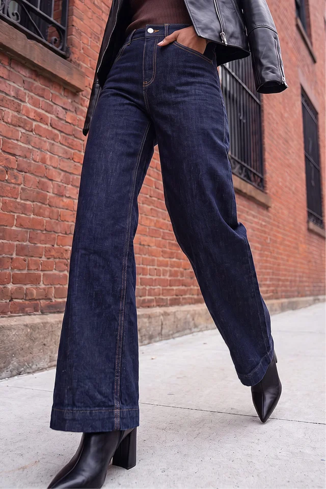 Roman Indigo Wide Leg Stretch Denim Jeans
