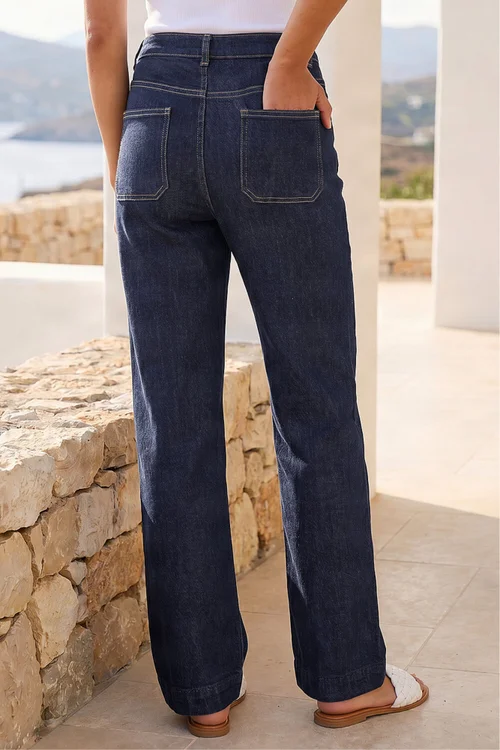 Roman Indigo Cotton Blend Wide Leg Stretch Jeans - 14 Image 3
