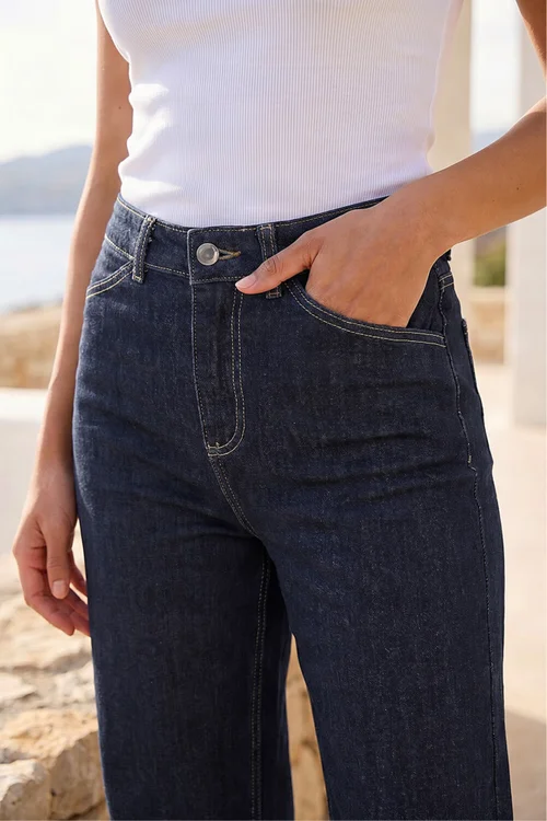 Roman Indigo Cotton Blend Wide Leg Stretch Jeans - 14 Image 4