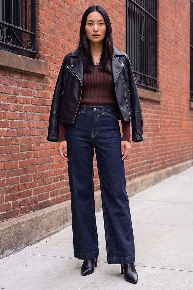 Roman Indigo Wide Leg Stretch Denim Jeans