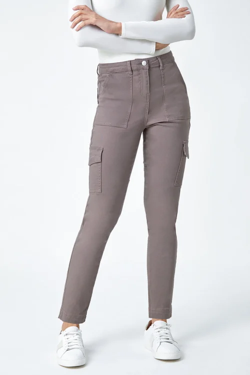 Roman Taupe Cotton Blend Cargo Stretch Jegging - 10 Image 4