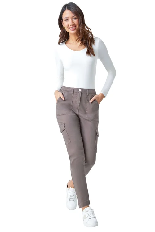 Roman Taupe Cotton Blend Cargo Stretch Jegging - 10 Image 1