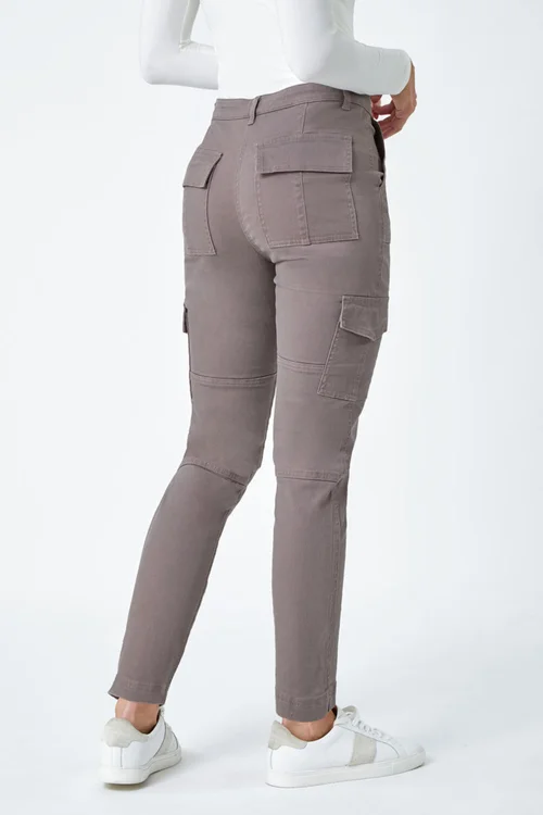 Roman Taupe Cotton Blend Cargo Stretch Jegging - 10 Image 3