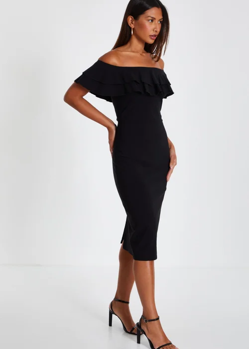 Quiz Black Bardot Ruffle Midi Bodycon Dress - 6 Image 3