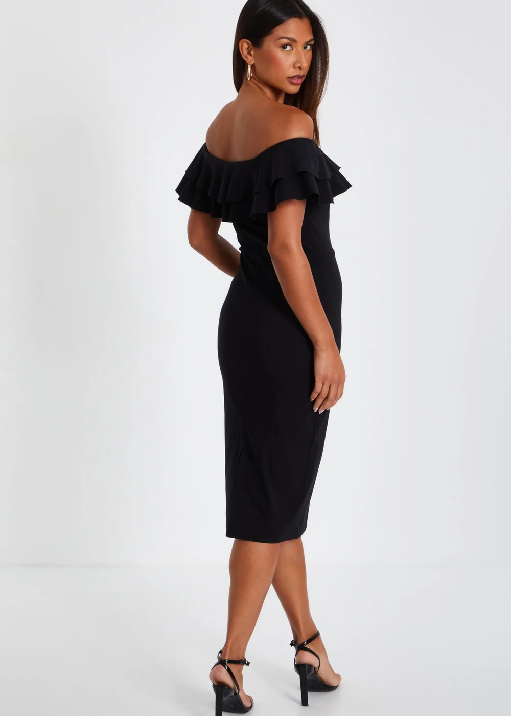 Quiz Black Bardot Ruffle Midi Bodycon Dress - 6 Image 2