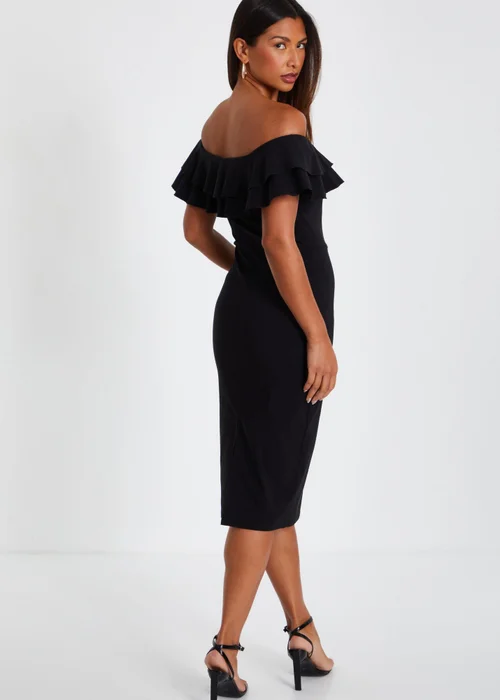 Quiz Black Bardot Ruffle Midi Bodycon Dress - 6 Image 2