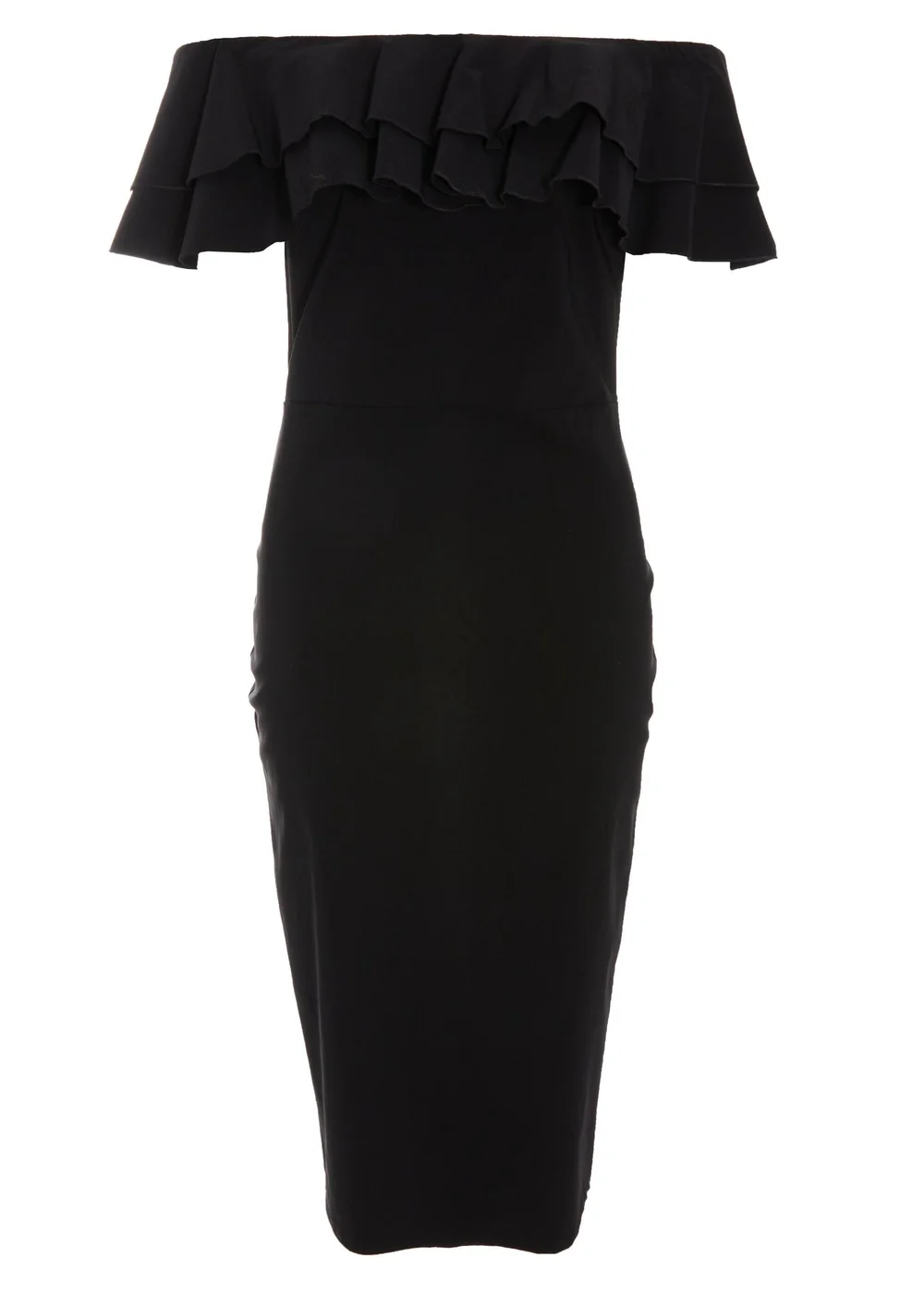 Quiz Black Bardot Ruffle Midi Bodycon Dress - 6 Image 4