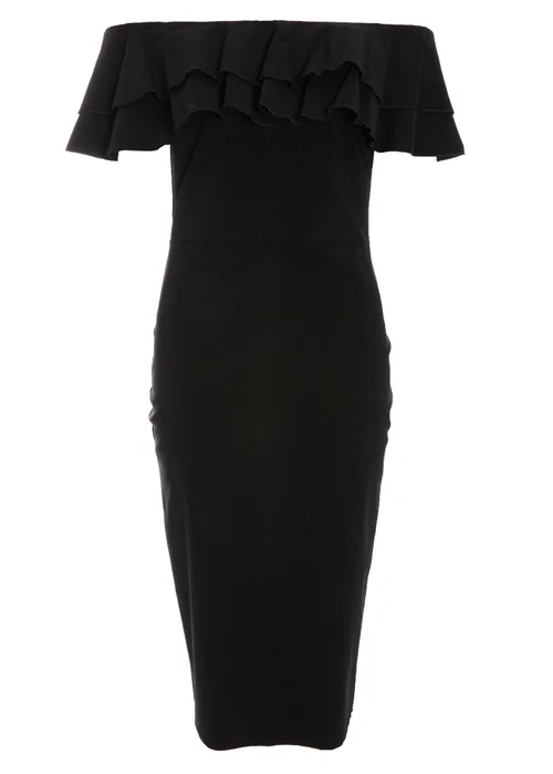 Quiz Black Bardot Ruffle Midi Bodycon Dress - 6 Image 4