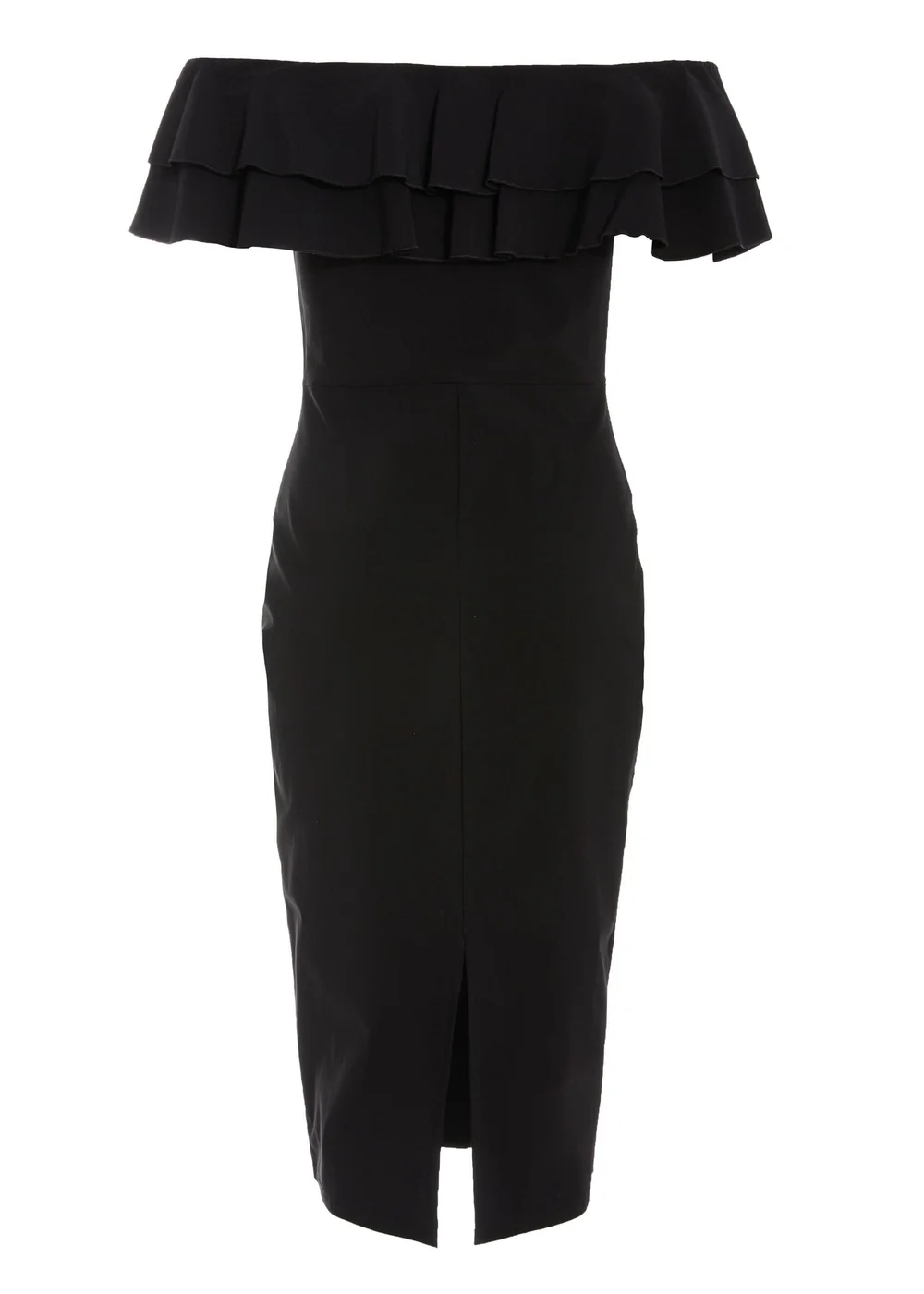 Quiz Black Bardot Ruffle Midi Bodycon Dress - 6 Image 5