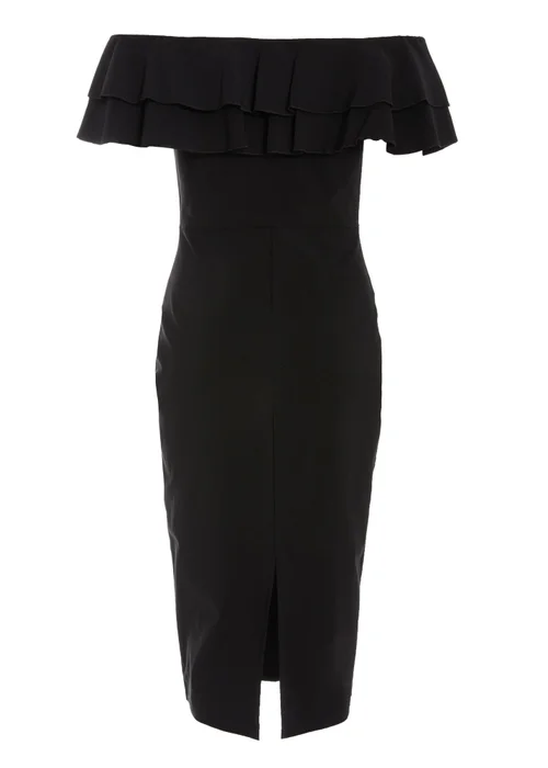 Quiz Black Bardot Ruffle Midi Bodycon Dress - 6 Image 5