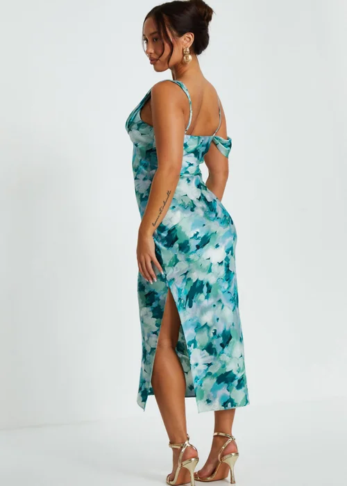 Quiz Blue Petite Floral Satin Asymmetric Midaxi Dress - 6 Image 2