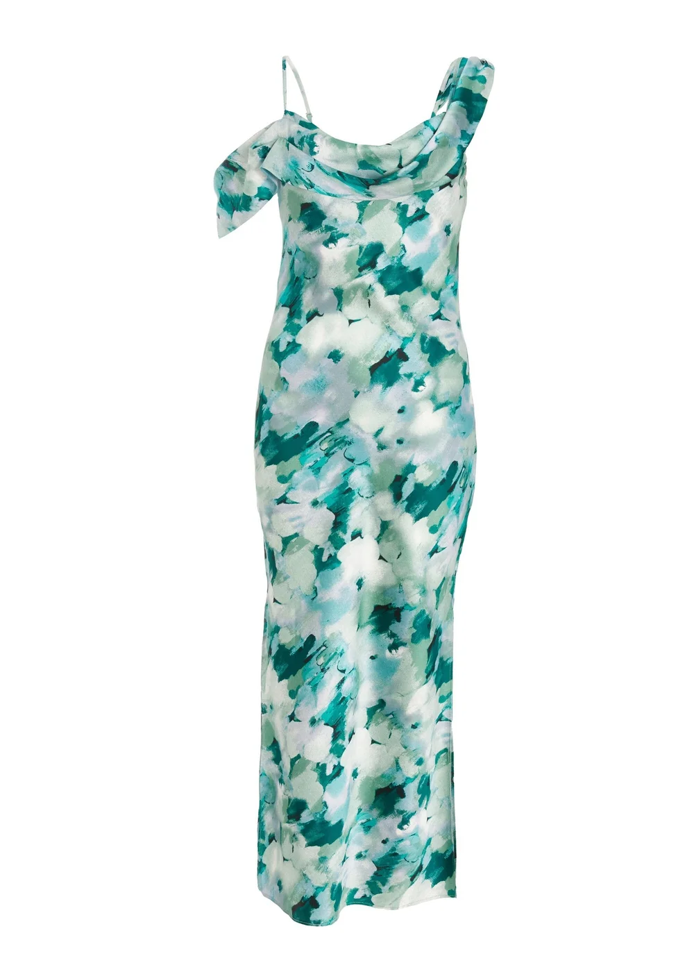 Quiz Blue Petite Floral Satin Asymmetric Midaxi Dress - 6 Image 4