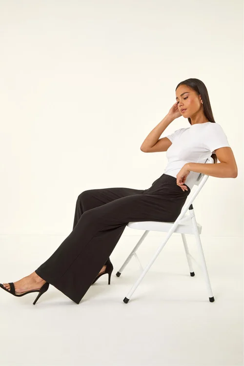 Roman Black Petite Wide Leg Stretch Trouser - 18 Image 1
