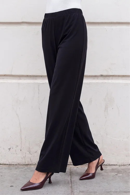 Roman Black Petite Wide Leg Stretch Trouser - 16 Image 3