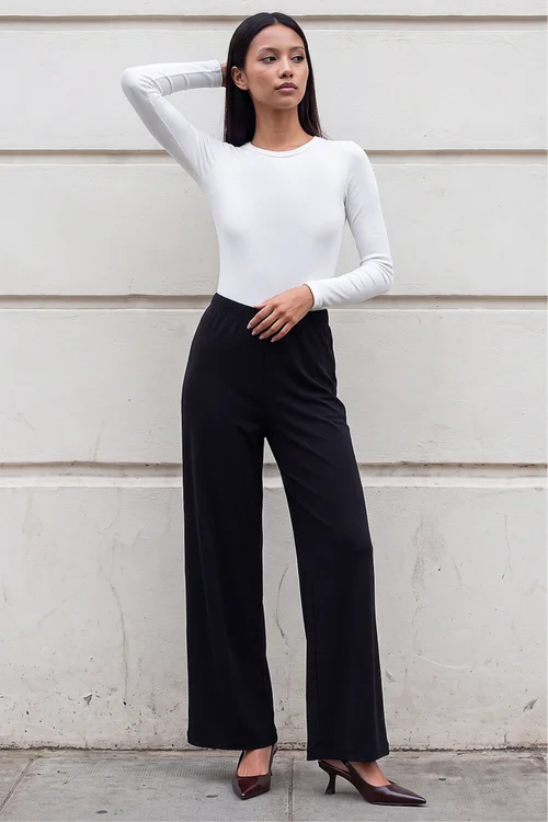 Roman Black Petite Wide Leg Stretch Trouser - 16 Image 2