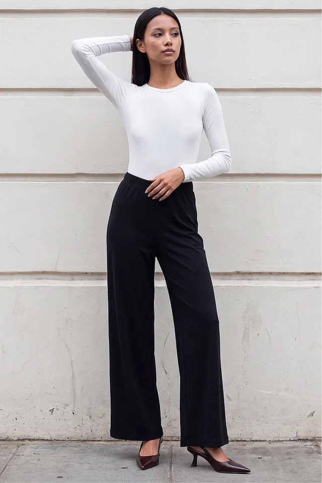 Roman Black Petite Wide Leg Stretch Trouser