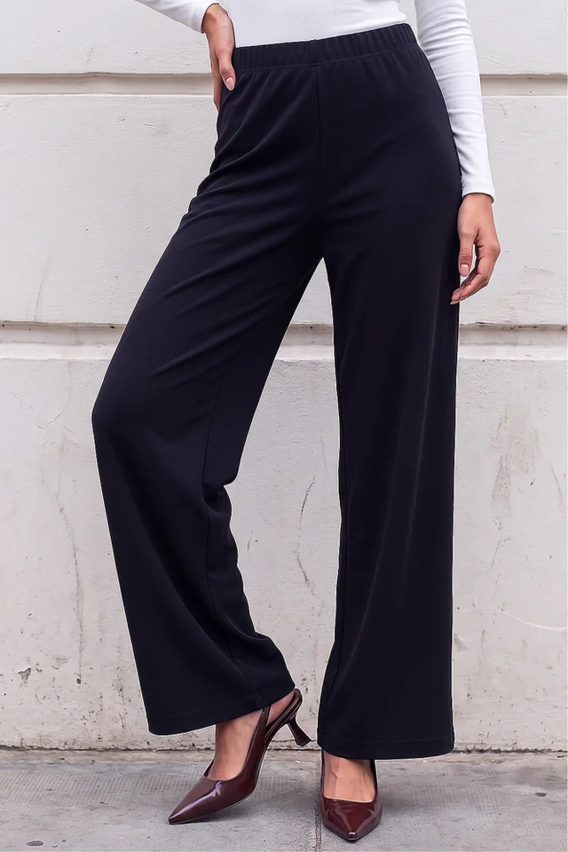Roman Black Petite Wide Leg Stretch Trouser