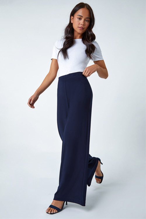 Roman Navy Petite Wide Leg Stretch Trouser - 16 Image 2