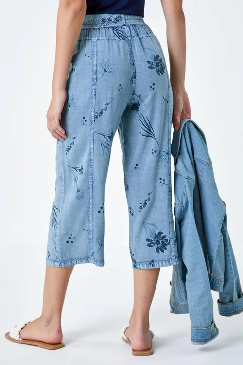 Roman Denim Floral Print Culotte Trousers - 10 Image 4