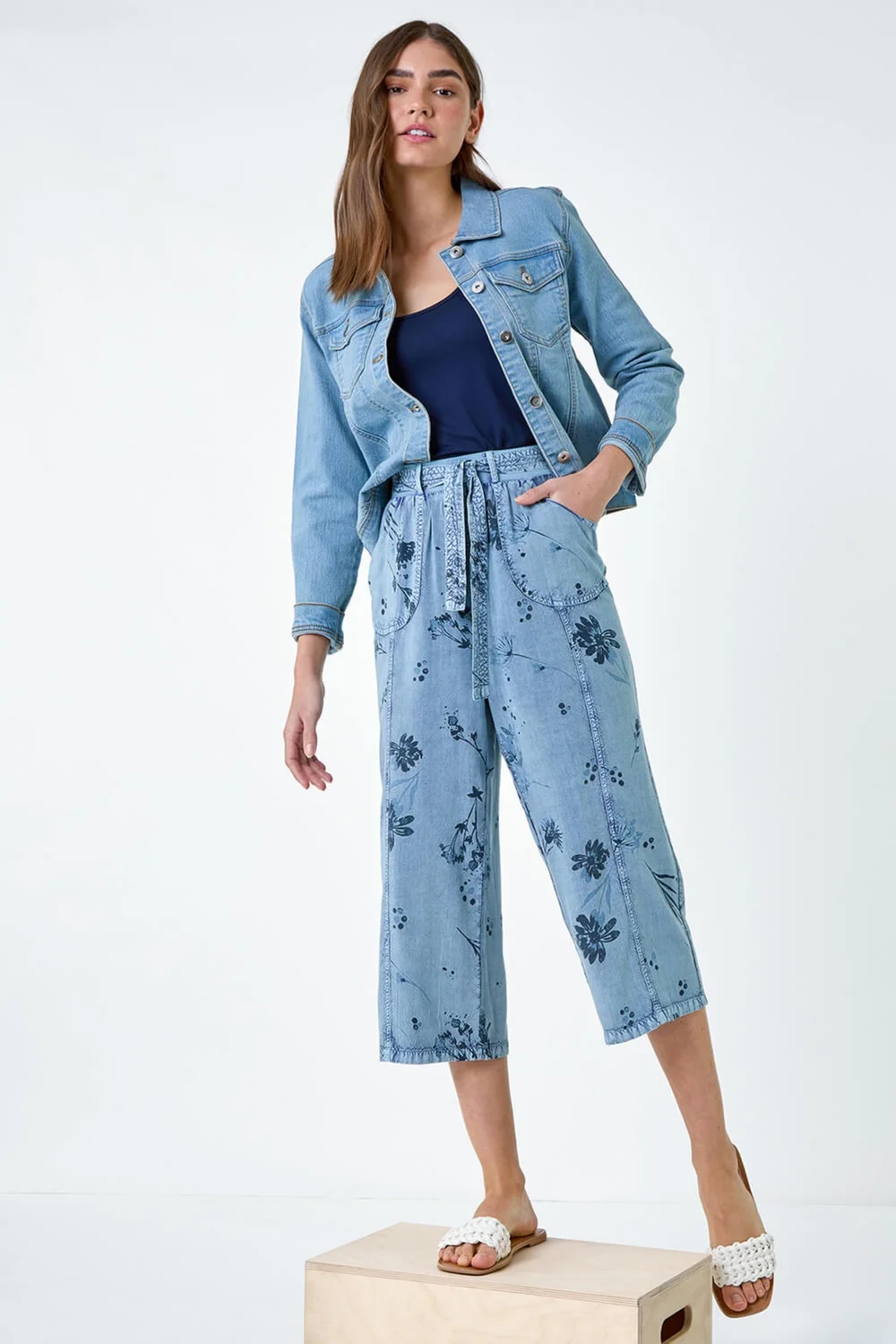 Roman Denim Floral Print Culotte Trousers - 10 Image 3