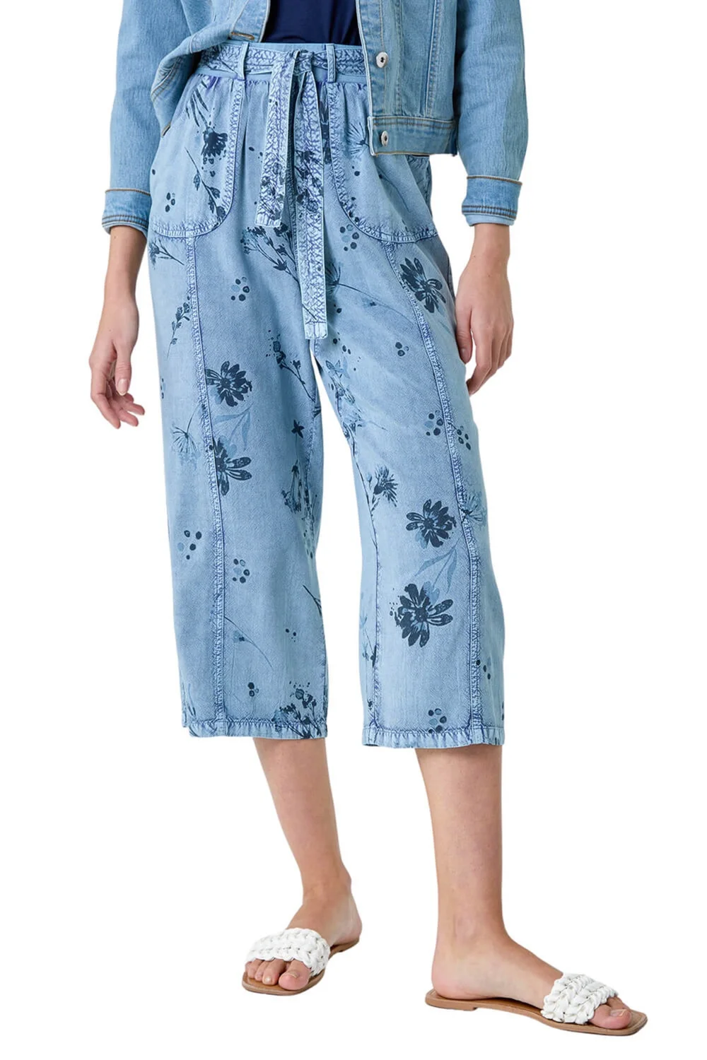 Roman Denim Floral Print Culotte Trousers - 10 Image 1