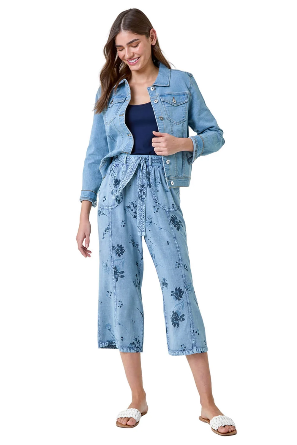 Roman Denim Floral Print Culotte Trousers - 10 Image 2
