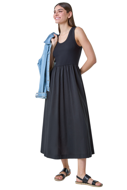 Roman Black Cotton Stretch Jersey Mix Midi Dress - 20 Image 1