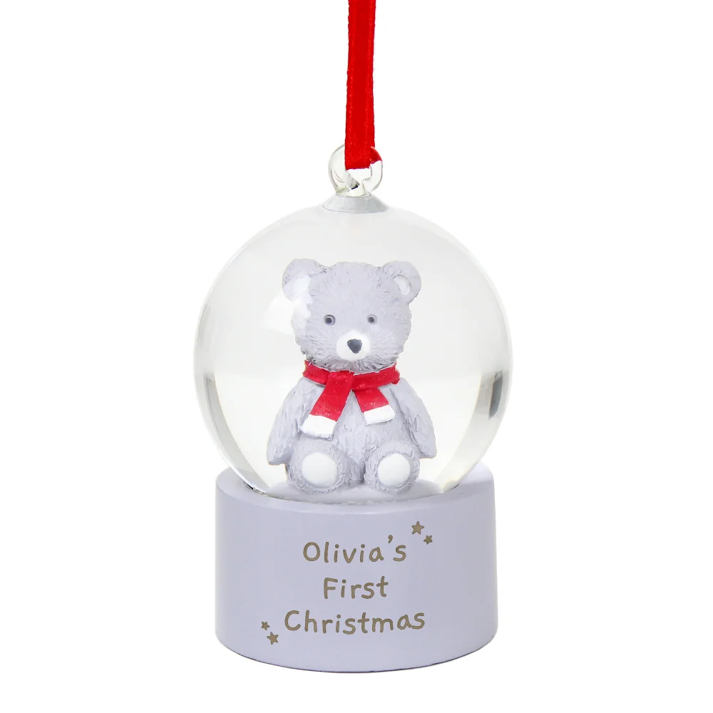 Personalised Memento Company White Message Teddy Bear Glitter Snow Globe Tree Decoration - One Size Image 5
