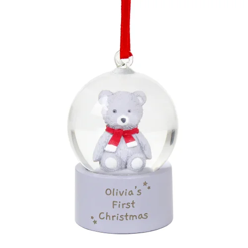 Personalised Memento Company White Message Teddy Bear Glitter Snow Globe Tree Decoration - One Size Image 5
