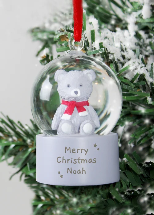 Personalised Memento Company White Message Teddy Bear Glitter Snow Globe Tree Decoration - One Size Image 2