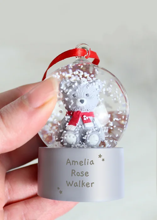 Personalised Memento Company White Message Teddy Bear Glitter Snow Globe Tree Decoration - One Size Image 3