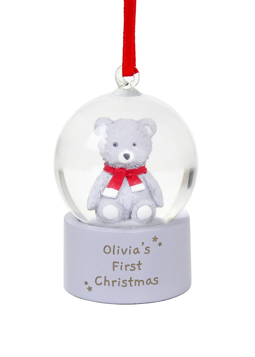 Personalised Memento Company White Message Teddy Bear Glitter Snow Globe Tree Decoration - One Size Image 1