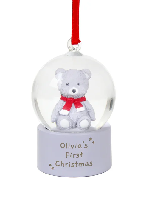 Personalised Memento Company White Message Teddy Bear Glitter Snow Globe Tree Decoration - One Size Image 1
