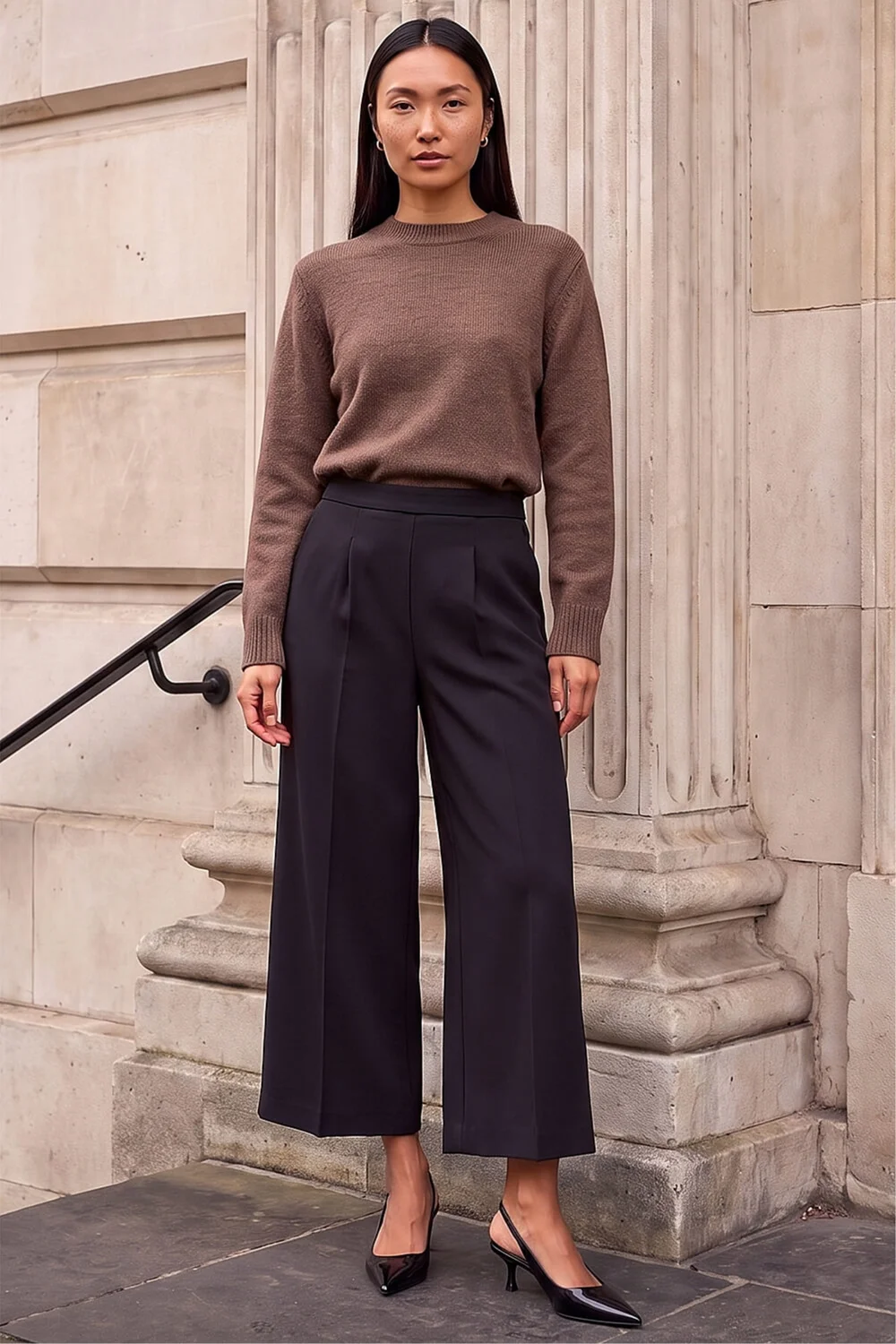 Roman Black Elastic Waist Wide Leg Cropped Culottes - 14 Image 2
