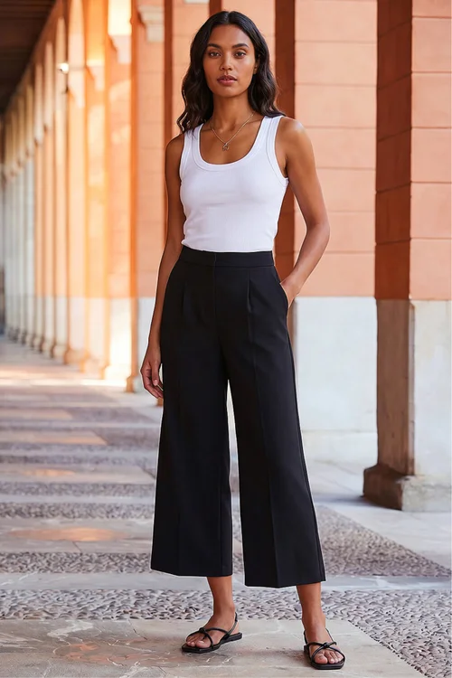 Roman Black Wide Leg Premium Stretch Culottes - 14 Image 1
