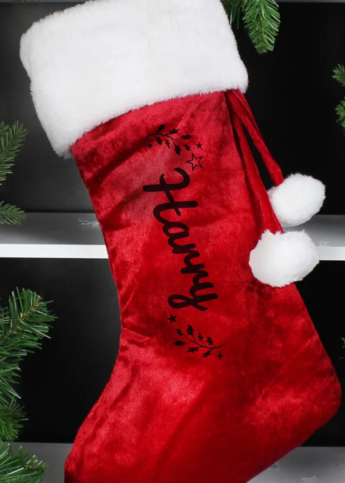 Personalised Memento Company Red Holly Christmas Stocking - One Size Image 2