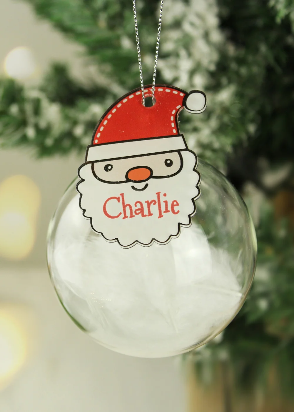 Personalised Memento Company Clear Santa Feather Glass Bauble - One Size Image 2