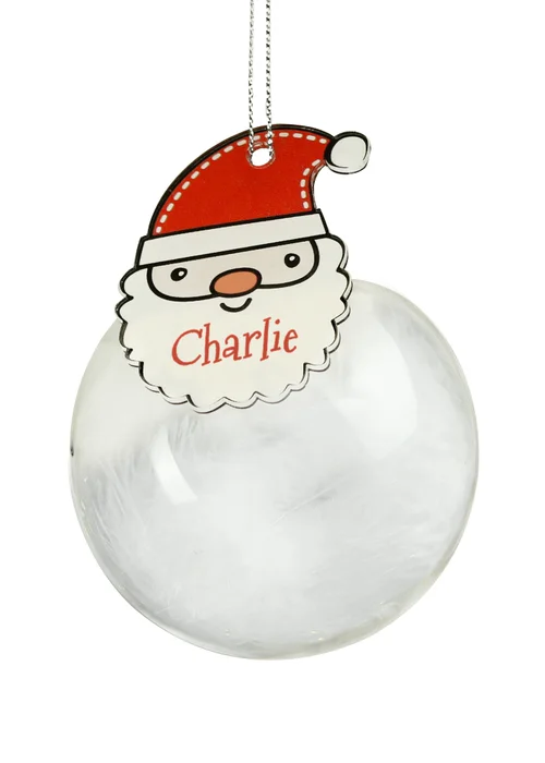Personalised Memento Company Clear Santa Feather Glass Bauble - One Size Image 1