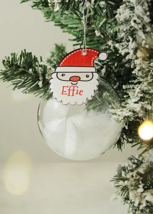 Personalised Memento Company Clear Santa Feather Glass Bauble - One Size Image 3