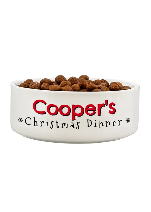 Personalised Memento Company White Christmas Dinner 14cm Medium Pet Bowl - One Size Image 1