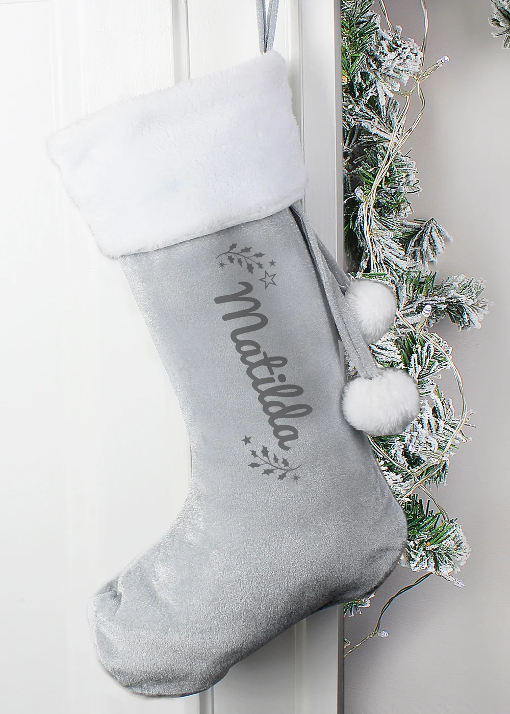 Personalised Memento Company Grey Holly Christmas Stocking - One Size Image 3