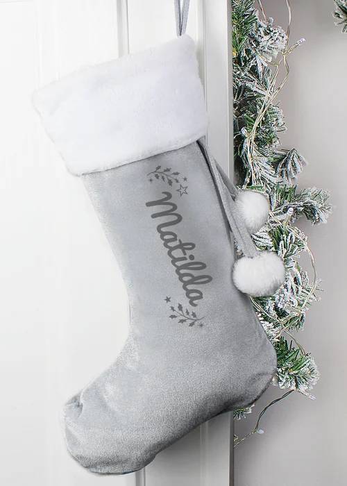 Personalised Memento Company Grey Holly Christmas Stocking - One Size Image 3