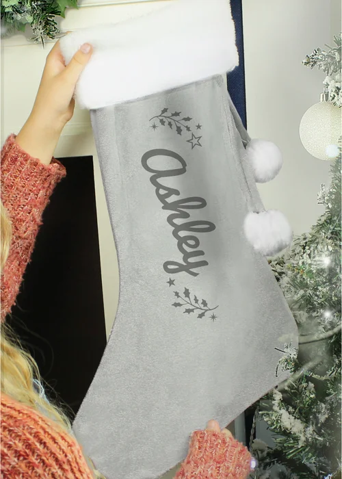 Personalised Memento Company Grey Holly Christmas Stocking - One Size Image 2