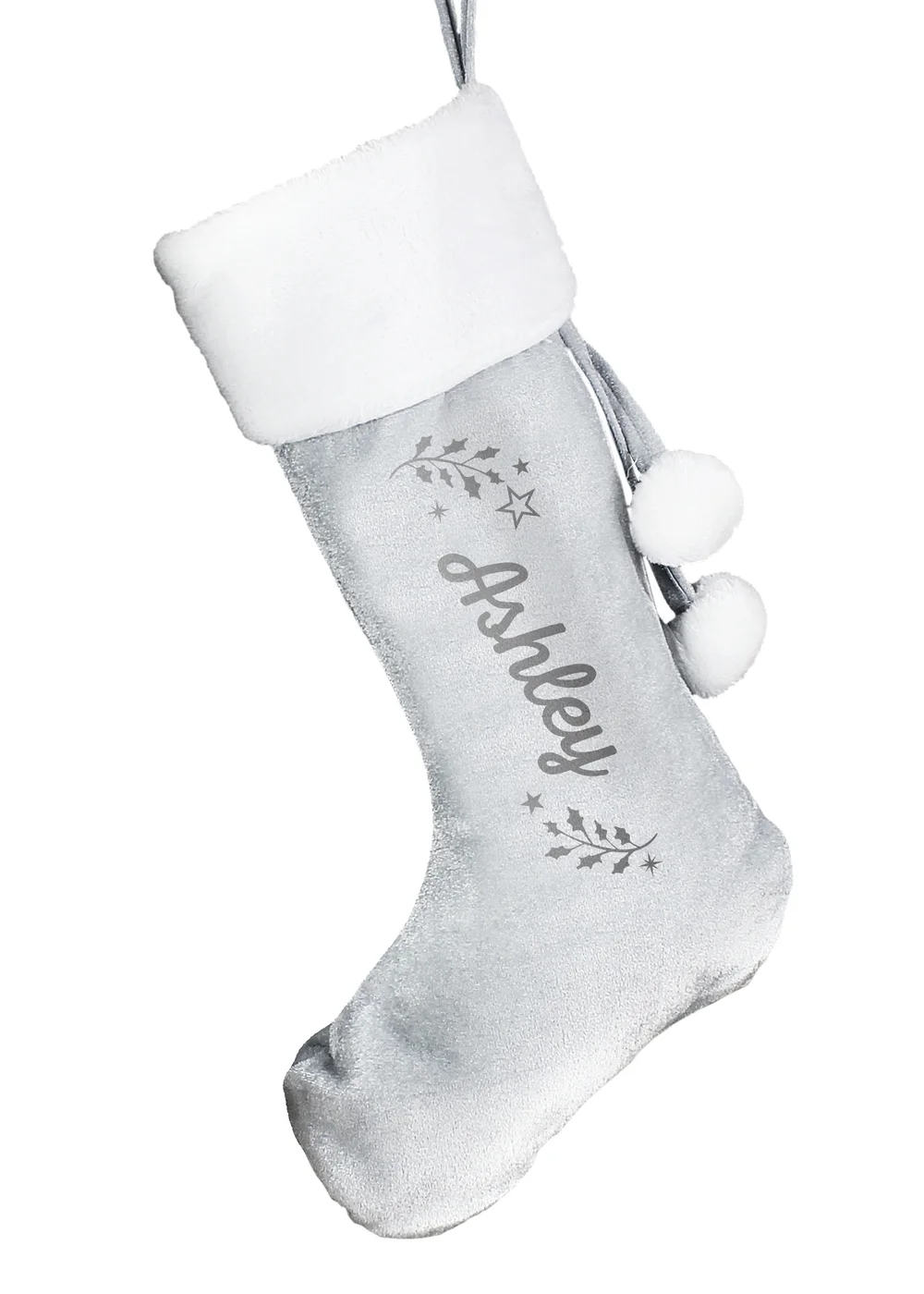 Personalised Memento Company Grey Holly Christmas Stocking - One Size Image 1