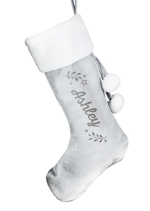 Personalised Memento Company Grey Holly Christmas Stocking - One Size Image 1