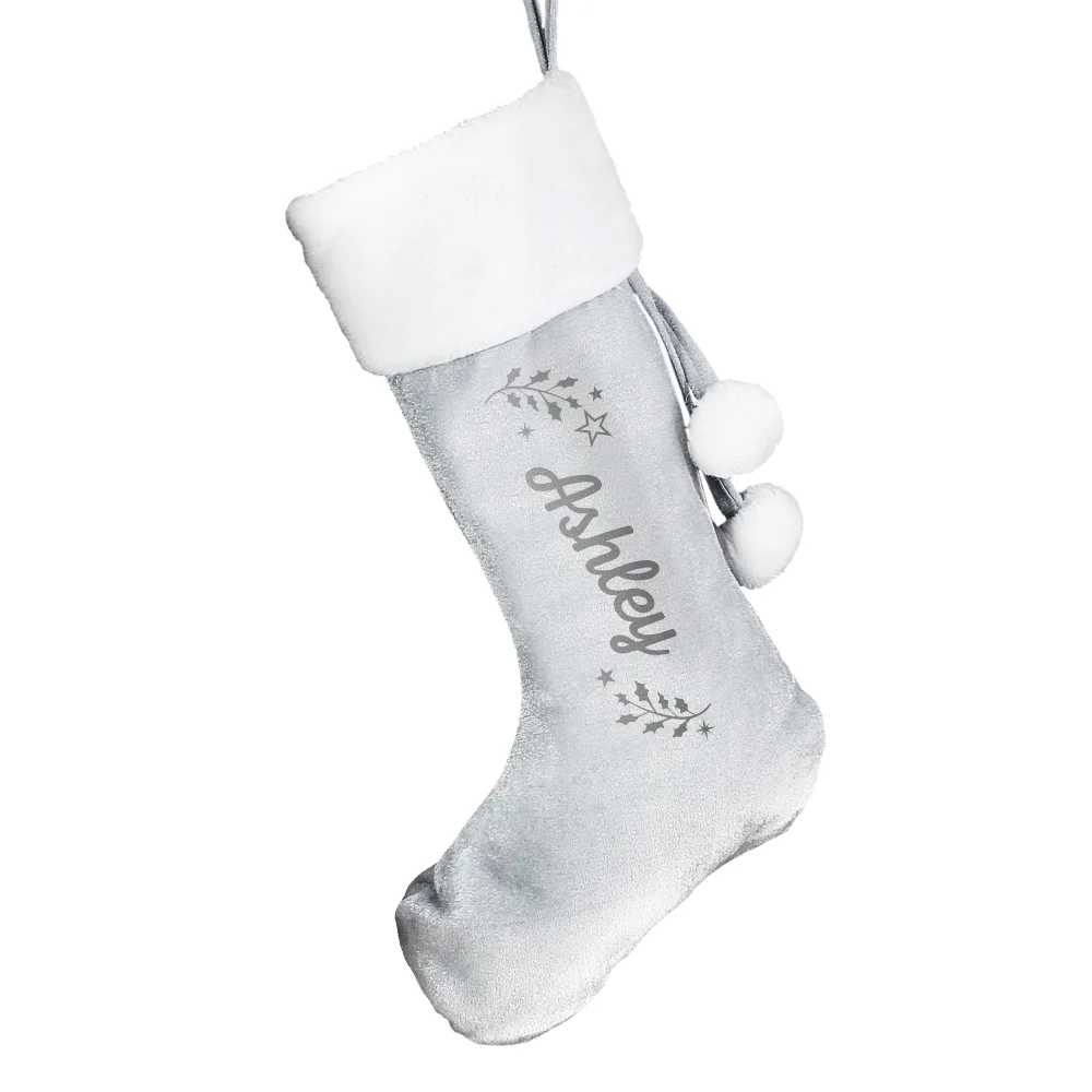 Personalised Memento Company Grey Holly Christmas Stocking - One Size Image 5