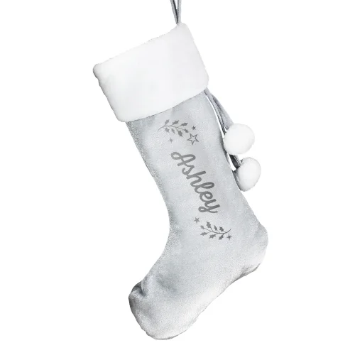 Personalised Memento Company Grey Holly Christmas Stocking - One Size Image 5