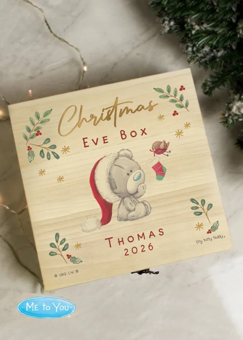 Personalised Memento Company Wood Winter Christmas Eve Tiny Tatty Teddy Large Keepsake Box - One Size Image 2